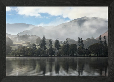 Misty Lake Landscape with Mountain  Framed Wall Art Poster Canvas Print Picture