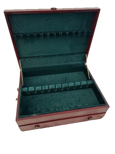 Wallace Silverware Flatware Chest Drawer Mahogany Finish Storage Box Green Felt