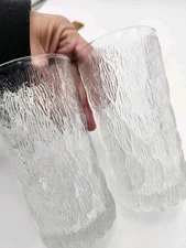 2 Vtg MCM Goebel Ice Tree Bark Heavy Texture Highball Tumblers Ice Tea Glass