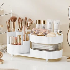 Rotating Cosmetic Organizer - 3 Layer Storage, Brush Holder, Drawer, Countert...