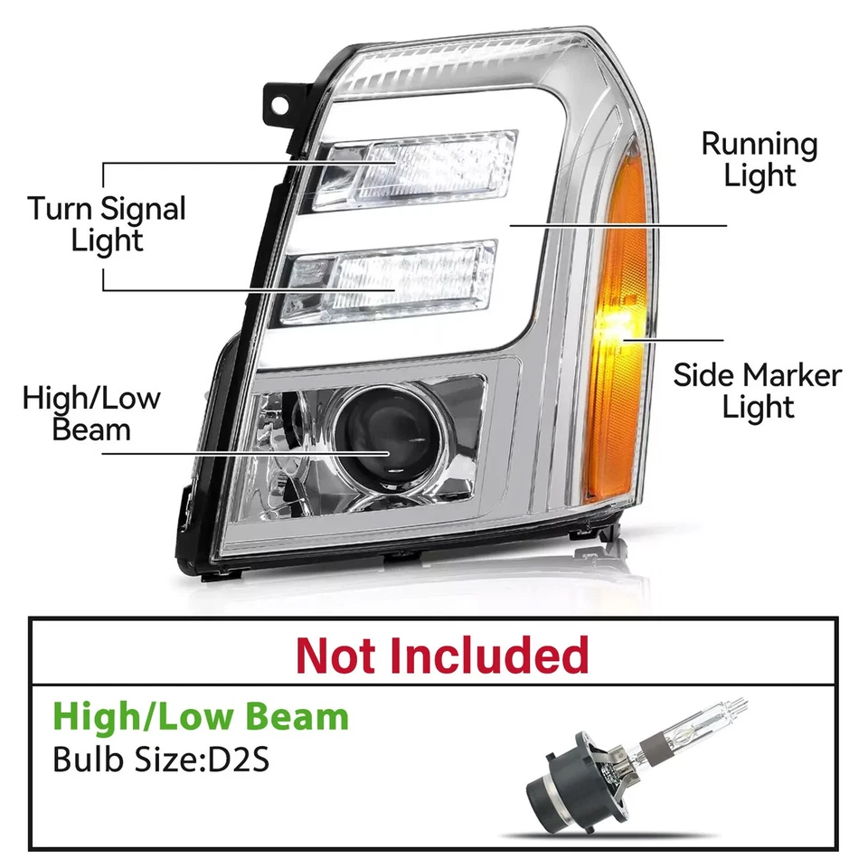 [HID] LED DRL Projector Headlights For Cadillac Escalade ESV EXT 2007-2014 Foto 3 de 4