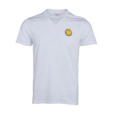 Sandro Paris Herren T-Shirt Weiß Kurzarm Smiley Patch Gr. S SHPTS01043