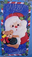 Vintage 90s Bucilla Santa  Bear Christmas Banner Sequins Felt Kit 83214