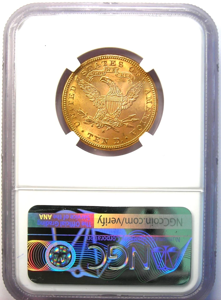 Moneda de 10 dólares Liberty Gold Eagle 1888-S - Certificada NGC MS64 (BU UNC) - Valor de 5.500 USD Foto 3 de 4