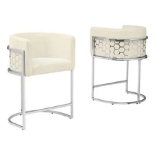 Best Quality Furniture Single Barstool in Cream Teddy Fabric and Chrome Base