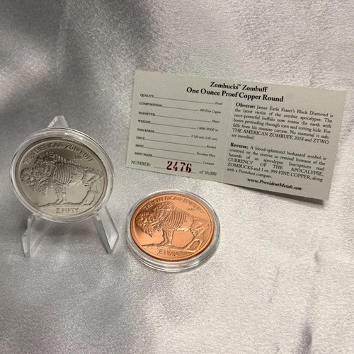 Rare Zombucks Zombuff Set - 1 oz .999 BU Silver & 1 oz .999 proof Copper [1A]