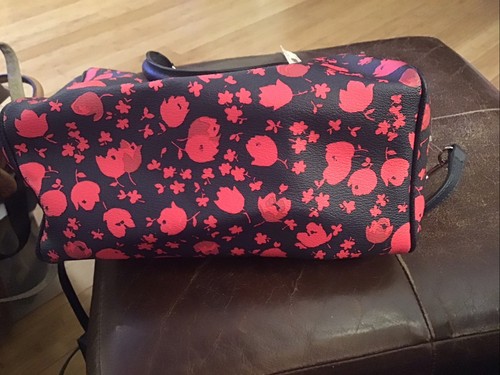COACH Medium Satchel Bag With Floral Rose Print Leather Black/Red NWT - Photo 15/19