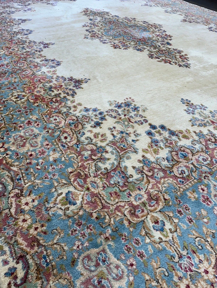 Impresionante alfombra vintage Royal Kermann hecha a mano floral C.1940 lana suave 8’9x12’5 Foto 4 de 4