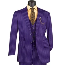 VINCI Men's Purple Gangster Stripe 3-Piece Classic-Fit Suit - NEW