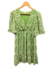 Max Studio Green Floral Ruffle Dress Women's Small Chiffon Peasant Boho Mini