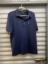 William Murray Polo Shirt Mens Golf Performance Stretch Golfer Plaid Blue Large