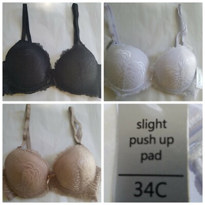 New SOPHIE B Lace Underwire Slight Push Up Padded Bra Size 34C White