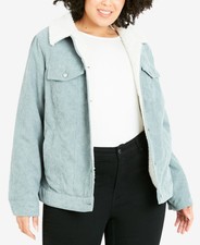 Evans Plus Size Cord Jacket Women's 18 Blue Green Button Front Long Sleeve