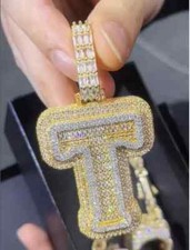 3.Ct Round Cut Real Moissanite Custom Letter Pendant 14K Yellow Gold Plated