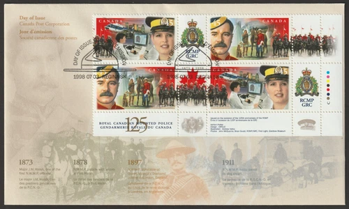 Canada #1737a, RCMP-125th Anniversary, LR PB, Official First Day Cover, FDC 1998