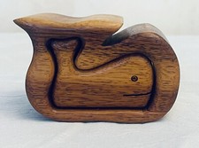 Trinket Puzzle Box Whale w/ Baby Whale Insert Hand-Carved Wooden VTG