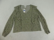 Planet Gold Shirt Juniors Extra Large Green Floral Blouse Ruffles Long Sleeve
