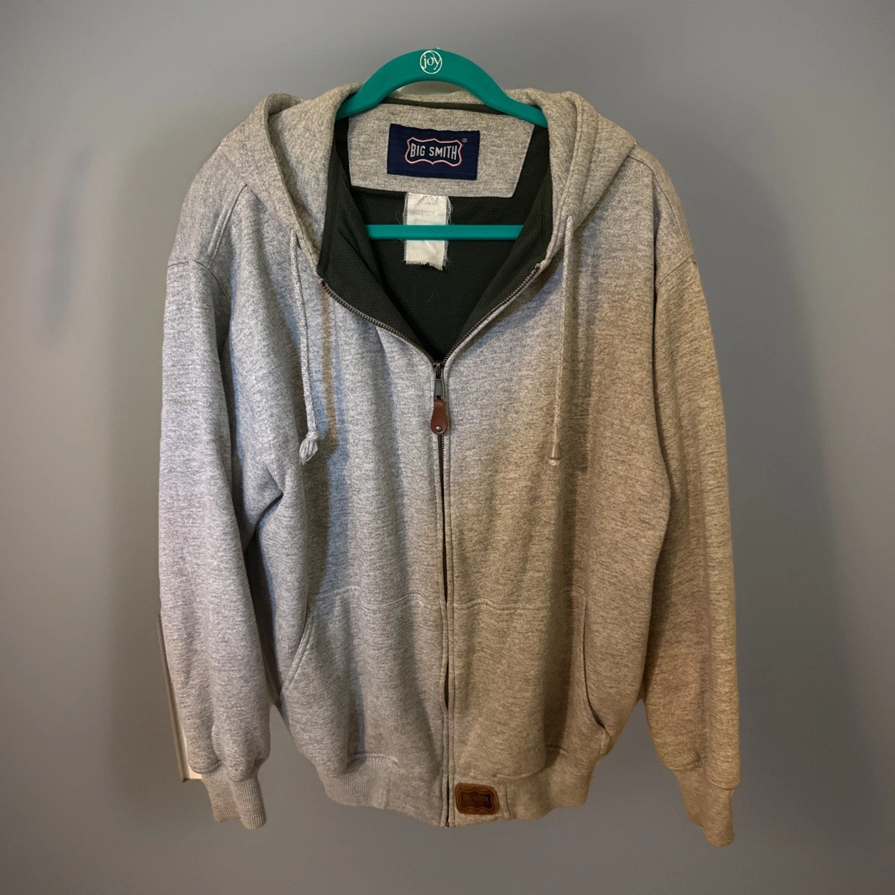Vintage 90s Big Smith Blank Full Zip Thermal Lined Gray Hoodie Jacket XL