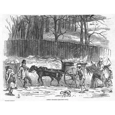 LONDON Ice Carts - Antique Print 1850