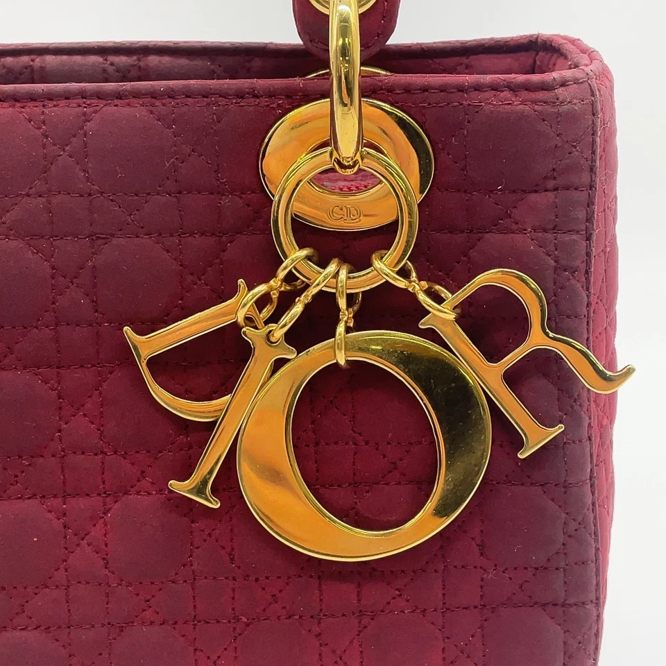 Auth Christian Dior Lady Cannage Pattern Nylon Red Hand Bag W/Dustbag NS101530 - Image 4 of 4