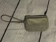 Martha Stewart Gray Wristlet Wallet Clutch – Fabric & Faux Leather – Zipper &...