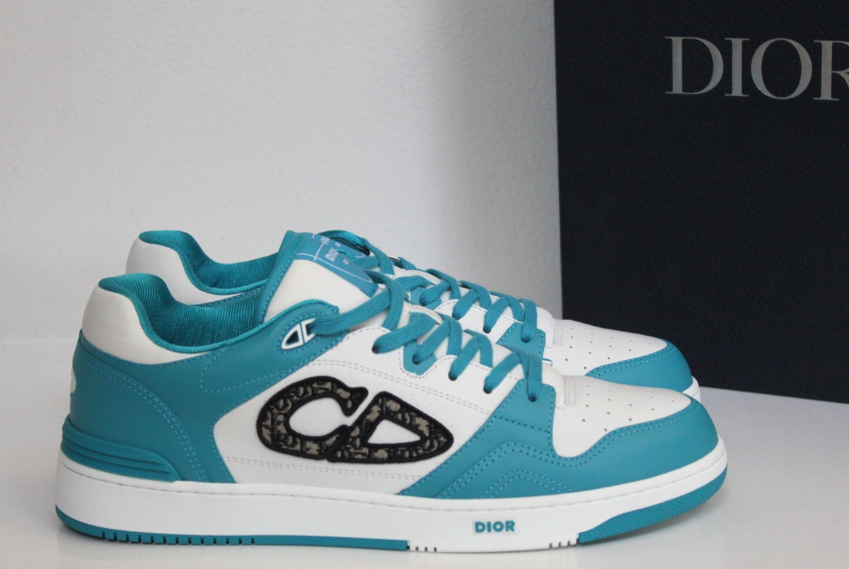 New sz 11 / 44 DIOR B57 Dribble White Blue Logo Lace up Low Top