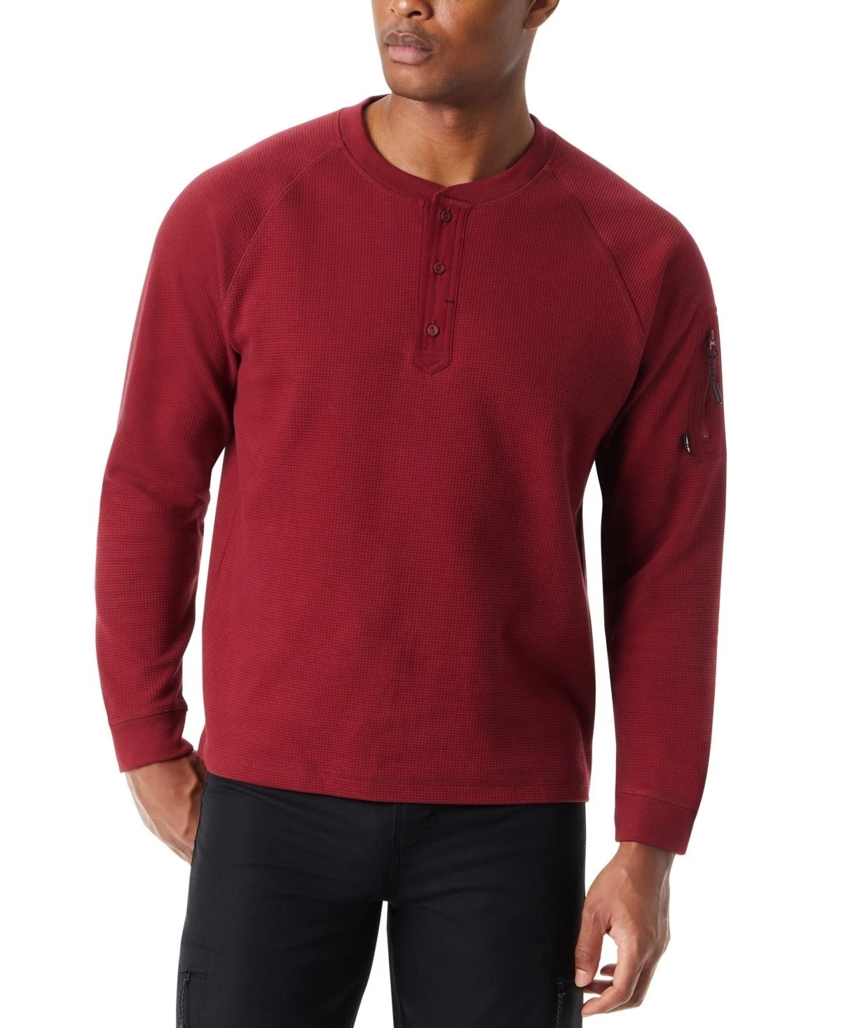 Bass Outdoor Mens Relaxed Fit Performance Thermal Henley T-Shirt, Cabernet, XL
