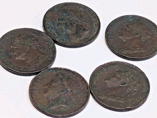 ANTIQUE 5x GEORGIAN FARTHING COPPER COIN COLLECTION 1821 1822 1826 1828  