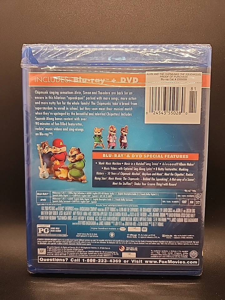 Alvin And The Chipmunks: The Squeakquel (BluRay+Dvd, 2018) - Image 2 of 2
