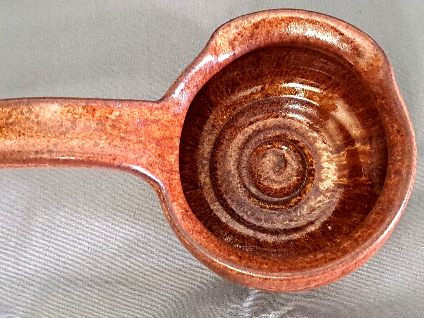 Vintage Stoneware Pottery Ladle Drip Glazed Redish Brown 10" Holds 7 oz! NICE!