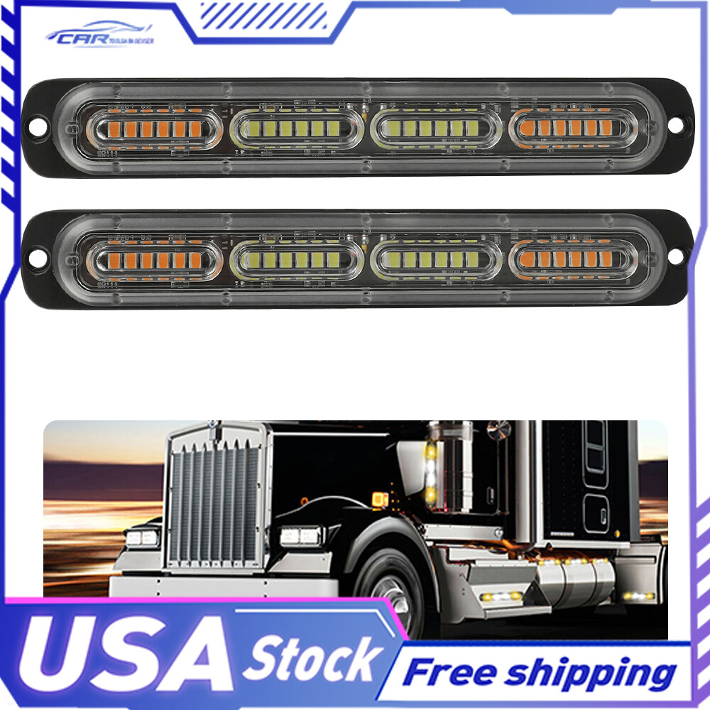 For Car Truck SUV White Amber LED Emergency Warning Flashing Strobe Light Bar