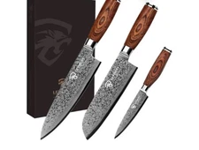 Damascus Kitchen Knife Set 3 Pieces,Chef Knife/Santoku/Steak Handmade BOX DAMAGE