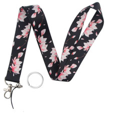 Flower Pattern Neck Lanyard For Keys Wallet Id Card - New - Black Yinghua