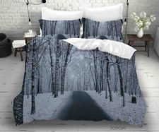 3D Forest Tree Snow Road Gray Quilt Cover Set Duvet Cover Bedding Pillowcases