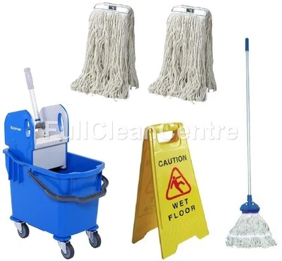 BAYERSAN PROFESSIONAL KENTUCKY MOP BUCKET SET - COMPLETE MOP - 2 EXTRA REFILLS & SIGN