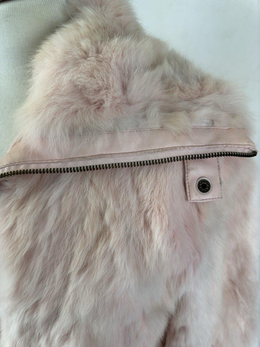 Light Pink Real Fur Plush Zip Bomber Jacket Coat Fun Y2K Light Pink Real Fur Plush Zip Bomber Jacket Coat Fun Y2K