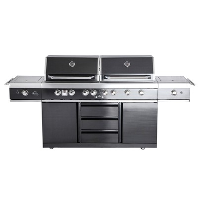 Edelstahl Außenküche ALL'GRILL EXTREM LIGHT BLACK-Line, 34,7 kW, 6-flammig