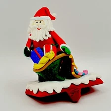 Clay And Cast Iron Santa With Bag Of Toys Christmas Stocking Hanger Doll Bear