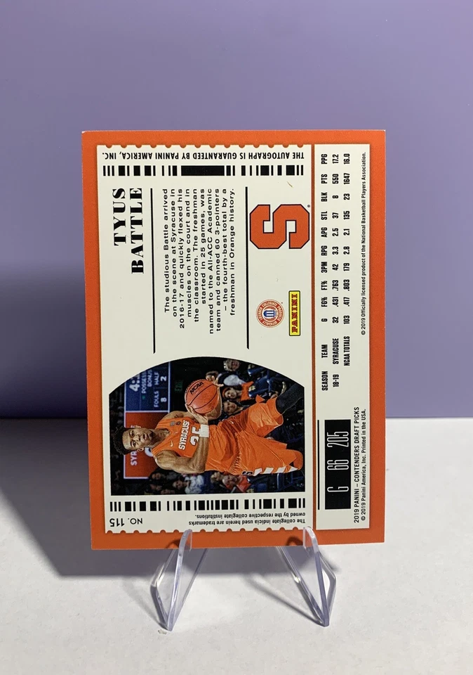 2019-20 Panini Contenders Draft Picks College Ticket #115 Tyus Battle (AU RC)🔥 - Image 2 of 2