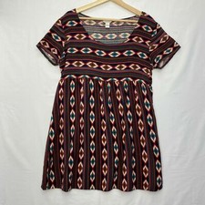 Forever 21 Juniors Size Large Dress Short Sleeves Aztec Print Rayon Empire Waist