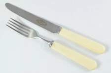 New Genuine Cream Handle Table Knife & Fork Brushed Finish Made In Sheffield