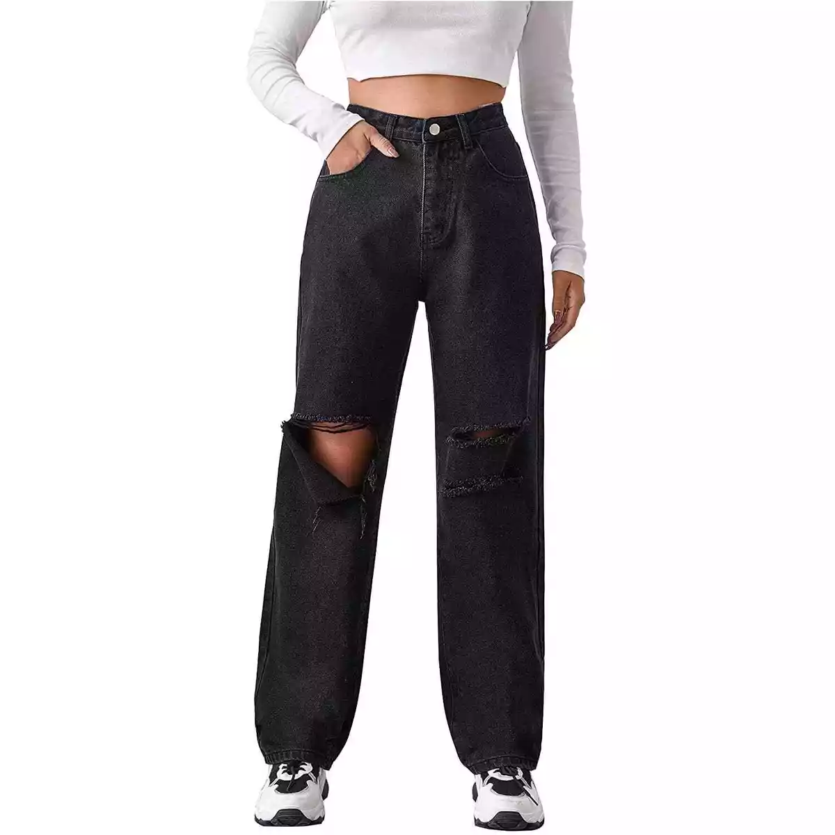 Black distressed cheap boyfriend jeans