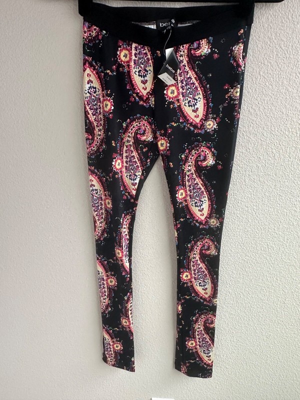 NWT Bebe XS Women's Paisley Print Elastic Waist Leggings Pants