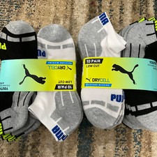 2 X Puma 10 Pair Low Cut Moisture Wicking Socks For Youth Shoe Size 4-9.5