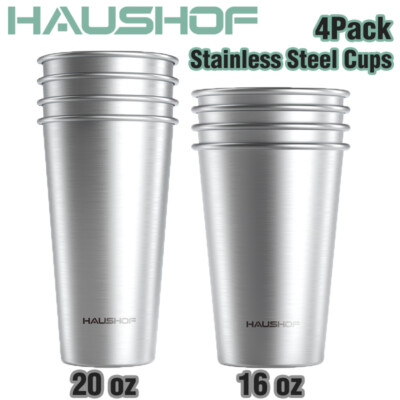 HAUSHOF 20 oz/16 oz 4 Pack Pint Cup Stainless Steel Cup Stackable Metal Beer Cup