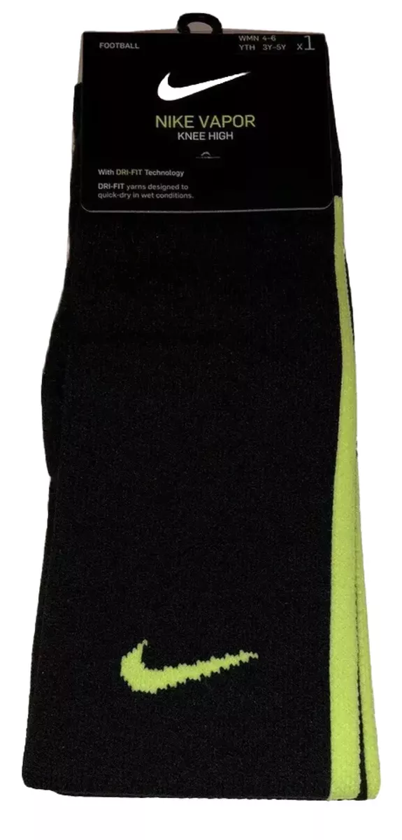Nike Vapor Knee High Football Socks 1 Pair Women 4 6 Youth 3Y 5Y Black Volt NEW