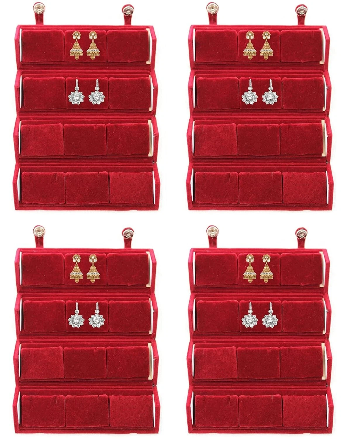4 Velvet Maroon 12 Pair Earring Ring Jewellery Storage Case Travelling Organizer