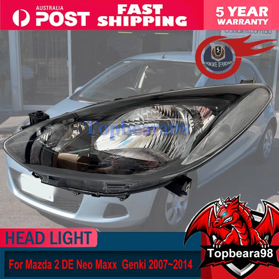 TOP Fits Mazda 2 DE Neo Maxx Genki Sport 2007-2014 Pair LH+RH Head Light Black - image 4 of 4