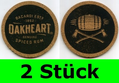 2 Stück Kork Bierdeckel Untersetzer Bacardi Oakheart Bermudas Sammlerstücke Bar