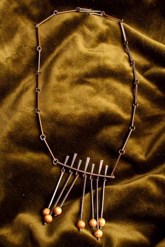 Collana con perline marroni, stile boho vintage, girocollo in